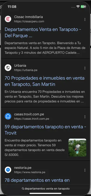 Resultado de búsqueda de un proyecto inmobiliario en Google
