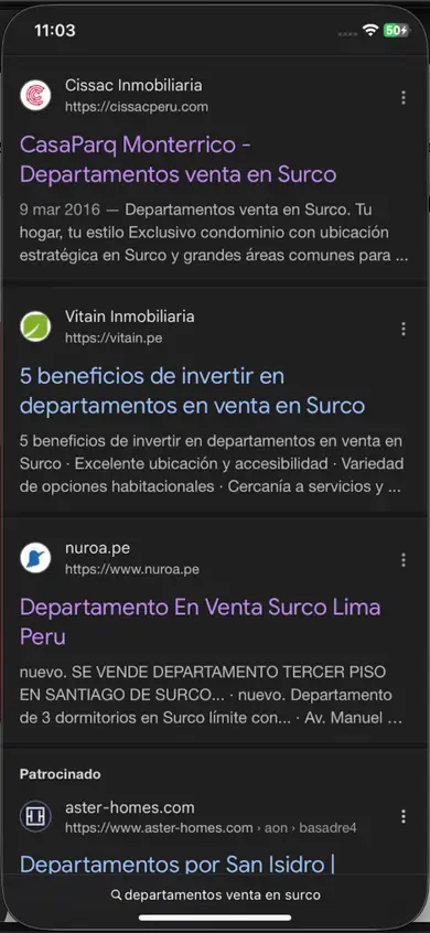 Resultados orgánicos de departamentos en venta